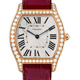 Cartier Tortue Watch - 39 mm Pink Gold Diamond Case - Bordeaux Alligator Strap - WA501008