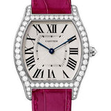 Cartier Tortue Watch - 39 mm White Gold Diamond Case - Fuchsia-Pink Alligator Strap - WA501009