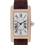 Cartier Tank Americaine Watch - Medium Pink Gold Diamond Case - Alligator Strap - WB704751