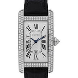 Cartier Tank Americaine Watch - Medium White Gold Diamond Case - Alligator Strap - WB710002