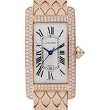 Cartier Tank Americaine Medium Model Watch - 41.6 x 22.6 mm Pink Gold Diamond Case - WB710010