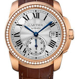 Cartier Calibre de Cartier Watch - 38 mm Pink Gold Case - Diamond Bezel - Silvered Dial - Dark Brown Alligator Strap - WF100013