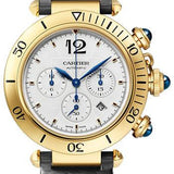 Cartier Pasha de Cartier Watch - 41 mm Yellow Gold Case - Silvered Dial - Dark Gray Leather Strap - WGPA0017