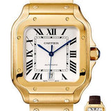 Cartier Santos de Cartier Watch - 39.8 mm Yellow Gold Case - Silvered Dial - Allilgator Strap - WGSA0009