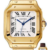 Cartier Santos de Cartier Watch - 35.1 mm Yellow Gold Case - Silvered Dial - Allilgator Strap - WGSA0010