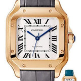 Cartier Santos de Cartier Watch - 35.1 mm Pink Gold Case - Silvered Dial - Dark Grey Alligator Strap - Quickswitch Bracelet - WGSA0012