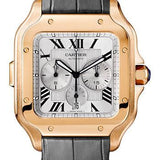 Cartier Santos de Cartier Chronograph Watch - 43.3 mm Pink Gold Case - Silver Dial - Both Bracelet - WGSA0017