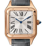 Cartier Santos-Dumont Watch - 43.5 mm Pink Gold Case - Silver Dial - Gray Strap - WGSA0021