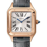 Cartier Santos-Dumont Watch - 38 mm Pink Gold Case - Silver Dial - Black Strap - WGSA0022