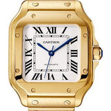 Cartier Santos de Cartier Watch - 35.1 mm Yellow Gold Case - Silvered Opaline Dial - Alligator Skin Bracelet - WGSA0030