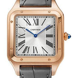 Cartier Santos-Dumont Watch - 46.6 mm x 33.9 mm Pink Gold Case - Silver Dial - Gray Leather Strap - WGSA0032