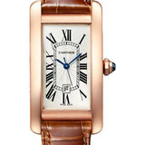 Cartier Tank Americaine Watch - 41.60 mm x 22.60 mm Rose Gold Case - Silver Dial - Brown Leather Strap - WGTA0046