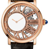 Cartier Rotonde de Cartier Mysterious Hour Skeleton 42 Mm Watch - 42 mm Pink Gold Case - Skeleton Dial - Dark Gray Leather Strap - WHRO0060