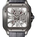 Cartier Santos de Cartier Watch - 39.8 mm Black Steel Case - Skeleton Dial - Black Black Alligator Strap - Both Bracelet - WHSA0009