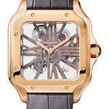 Cartier Santos de Cartier Watch - 39.8 mm Pink Gold Case - Skeleton Dial - Alligator And In Calfskin Strap - WHSA0018