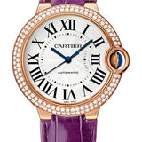 Cartier Ballon Bleu de Cartier Watch - 36 mm Pink Gold Diamond Case - Purple Patent Alligator Strap - WJBB0009