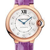 Cartier Ballon Bleu de Cartier Watch - 36 mm Pink Gold Case - Diamond Dial - Purple Alligator Strap - WJBB0010