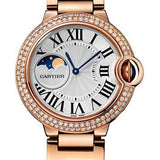 Cartier Ballon Bleu de Cartier Moonphase Watch - 37 mm Pink Gold Case - Diamond Paved Bezel - Silver Dial - WJBB0025