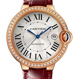 Cartier Ballon Bleu de Cartier Watch - 40 mm Rose Gold Diamond Case - Silvered Dial - Burgundy Alligator Strap - WJBB0056