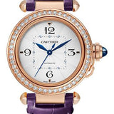 Cartier Pasha de Cartier Watch - 35 mm Pink Gold Case - Silver Dial - Navy Blue And Purple Alligator Straps - WJPA0012