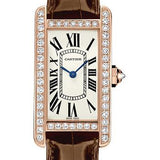 Cartier Tank Americaine Watch - 34.8 mm Pink Gold Diamond Case - Brown Alligator Strap - WJTA0002