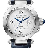 Cartier Pasha de Cartier Watch - 35 mm Steel Case - Silvered Dial - Alligator Straps - WSPA0012