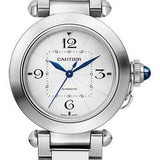 Cartier Pasha de Cartier Watch - 35 mm Steel Case - Silver Dial - Bracelet - Second Navy Alligator Strap - WSPA0013