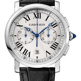 Cartier Rotonde de Cartier Chronograph Watch - 40 mm Steel Case - Silvered Effect Dial - Black Alligator Strap - WSRO0002