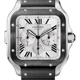 Cartier Santos de Cartier Chronograph Watch - 43.3 mm Steel And Adlc Case - Silver Dial - Both Bracelet - WSSA0017