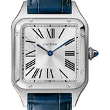 Cartier Santos-Dumont Watch - 43.5 mm Steel Case - Silver Dial - Navy Blue Strap - WSSA0022