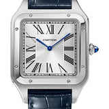 Cartier Santos-Dumont Watch - 46.6 mm x 33.9 mm Steel Case - Silver Dial - Navy Blue Leather Strap - WSSA0032