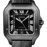 Cartier Santos de Cartier Watch - 39.8 mm Steel And Adlc Case - Black Dial - Both Bracelet - Rubber Strap - WSSA0039