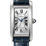 Cartier Tank Americaine Watch - 41.60 mm x 22.60 mm Steel Case - Silver Dial - Navy Blue Leather Strap - WSTA0044