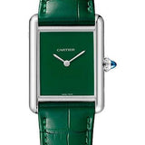 Cartier Tank Must Watch - 33.7 mm x 25.5 mm Steel Case - Green Dial - Green Alligator Strap - WSTA0056