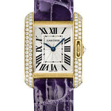 Cartier Tank Anglaise Watch - 30.2 mm Yellow Gold Diamond Case - Silvered Dial - Aubergine Alligator Strap - WT100014