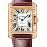 Cartier Tank Anglaise Watch - 39.2 mm Pink Gold Case - Diamond Bezel - Claret Red Alligator Strap - WT100016