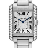 Cartier Tank Anglaise Watch - 34.7 mm White Gold Diamond Case - Diamond Bezel - Silver Diamond Dial - WT100028