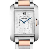 Cartier Tank Anglaise Watch - Medium Steel Case - Silvered Diamond Dial - Pink Gold And Steel Bracelet - WT100032