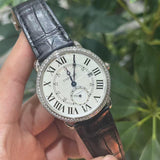 Cartier Ronde Louis White Gold Diamond Bezel Silver Dial Mens Watch WR007018