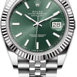 Rolex Datejust 41 Stainless Steel Mint Green Index Dial Smooth Bezel Oyster Bracelet | 126300