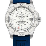 Breitling Superocean II 36 Watch - Steel Case - Hurricane White Dial - Blue Diver Pro III Strap - A17312D2/A775/238S/A16S.1