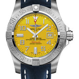 Breitling Avenger II Seawolf Watch - 45mm Steel Case - Cobra Yellow Dial - Blue Leather Strap - A1733110/I519/105X/A20BASA.1