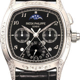 Patek Philippe Grand Complications Perpetual Calendar Moon Phase Chronograph 37 x 45mm Black Arabic Platinum Leather Manual | 5951/500P-001