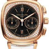 Patek Philippe Complications Ladies Chronograph 35 x 39mm Black Guilloche Roman Rose Gold Diamond Set Leather Manual | 7071R-010