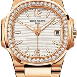 Patek Philippe Nautilus Date Sweep Seconds Quartz Rose Gold Silvery Opaline Dial | 7010/1R-011