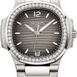 Patek Philippe Nautilus Ladies 33.6mm Charcoal Index Diamond Bezel Stainless Steel Date | 7018/1A-011