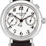 Patek Philippe Grand Complications Chronograph 33mm White Arabic Platinum Leather Manual | 5959P-001