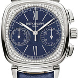 Patek Philippe Complications Ladies Chronograph 35 x 39mm Blue Opaline Roman White Gold Diamond Set Leather Manual | 7071G-011