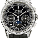 Patek Philippe Grand Complications Perpetual Calendar Moon Phases Chronograph Platinum Diamond Baguette Black | 5271P-001