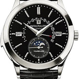 Patek Philippe Grand Complications Perpetual Calendar Day Month Moon Phase 39.5mm Black Index Platinum Leather Manual | 5216P-001